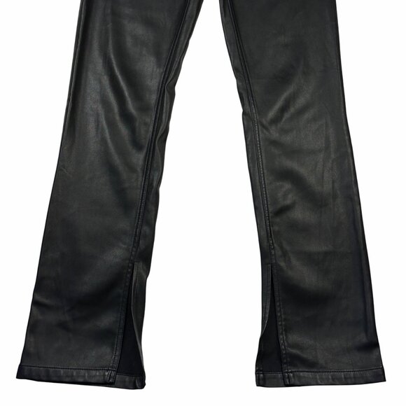 ZARA Black Pants 6 Straight Lag Faux Leather High Rise Slit Hem Stretchy Pants - Picture 6 of 11